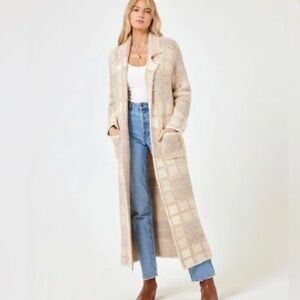 NWT L*Space Hygge Coat Tan Plaid Knit Midi Duster Jacket Womens XS/S